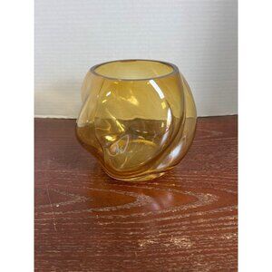 Vintage Amber Glass Vase With Abstract Swirl Design